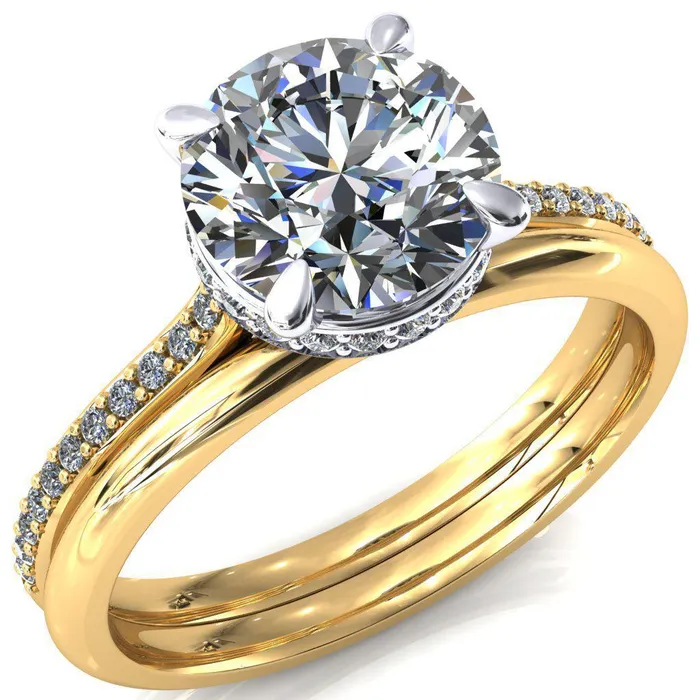 Kiki Round Center Stone 4 Prongs Claw Floating Halo 12 Pinpoint Inverted Cathedral Ring Fire Brilliance Rings