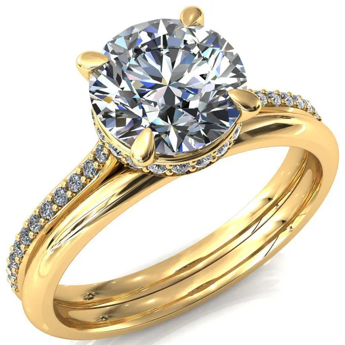 Kiki Round Center Stone 4 Prongs Claw Floating Halo 12 Pinpoint Inverted Cathedral Ring Fire Brilliance Rings