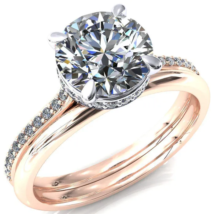 Kiki Round Center Stone 4 Prongs Claw Floating Halo 12 Pinpoint Inverted Cathedral Ring Fire Brilliance Rings