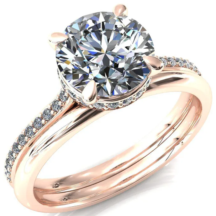 Kiki Round Center Stone 4 Prongs Claw Floating Halo 12 Pinpoint Inverted Cathedral Ring Fire Brilliance Rings