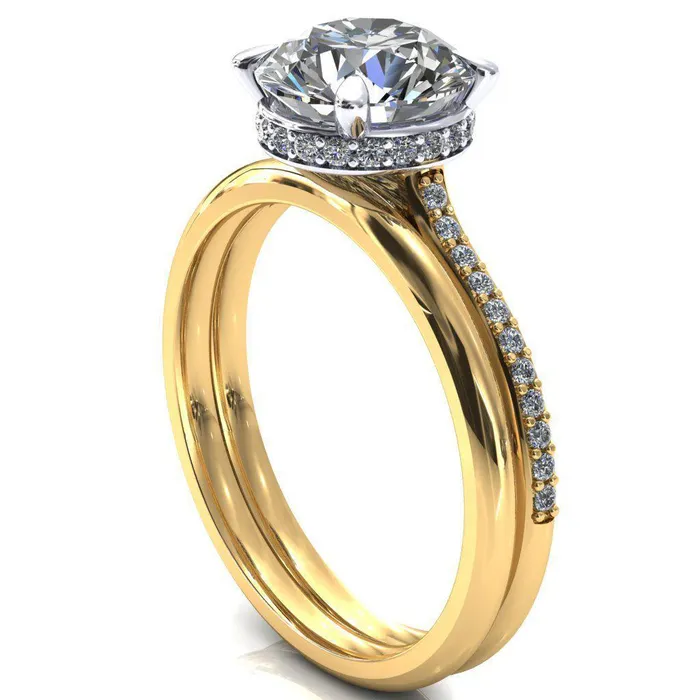 Kiki Round Center Stone 4 Prongs Claw Floating Halo 12 Pinpoint Inverted Cathedral Ring Fire Brilliance Rings