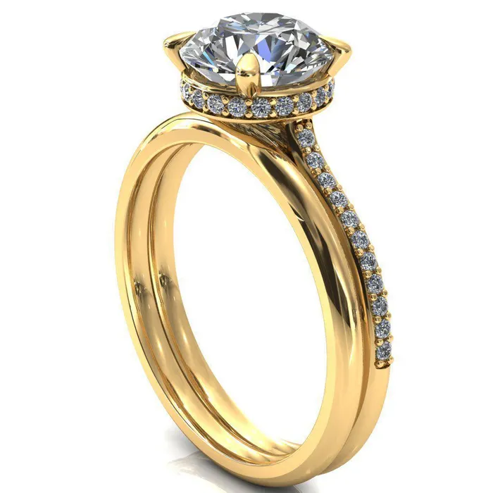 Kiki Round Center Stone 4 Prongs Claw Floating Halo 12 Pinpoint Inverted Cathedral Ring Fire Brilliance Rings