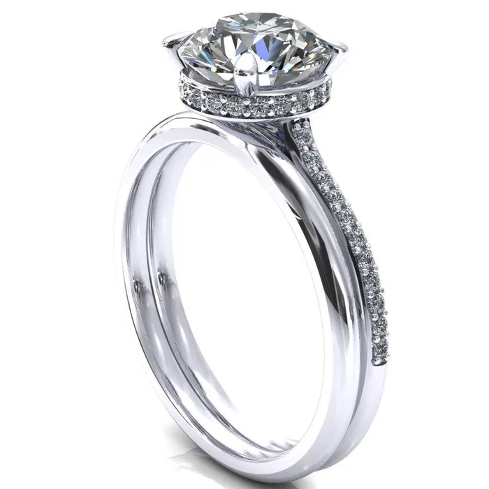 Kiki Round Center Stone 4 Prongs Claw Floating Halo 12 Pinpoint Inverted Cathedral Ring Fire Brilliance Rings