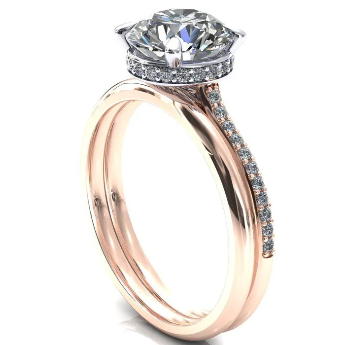 Kiki Round Center Stone 4 Prongs Claw Floating Halo 12 Pinpoint Inverted Cathedral Ring Fire Brilliance Rings