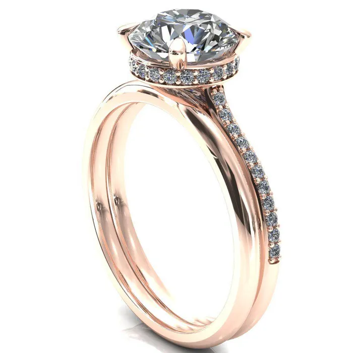 Kiki Round Center Stone 4 Prongs Claw Floating Halo 12 Pinpoint Inverted Cathedral Ring Fire Brilliance Rings