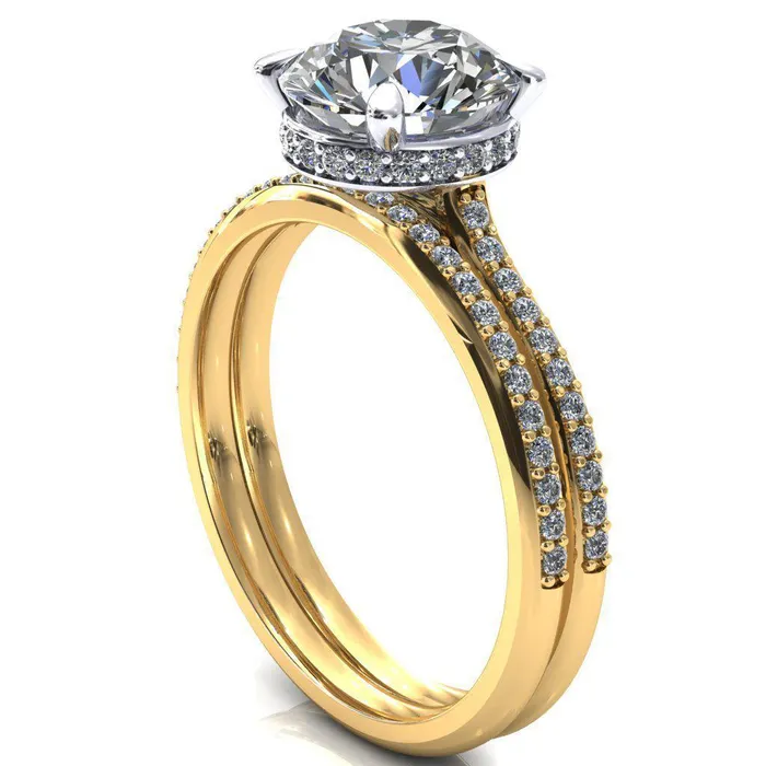 Kiki Round Center Stone 4 Prongs Claw Floating Halo 12 Pinpoint Inverted Cathedral Ring Fire Brilliance Rings