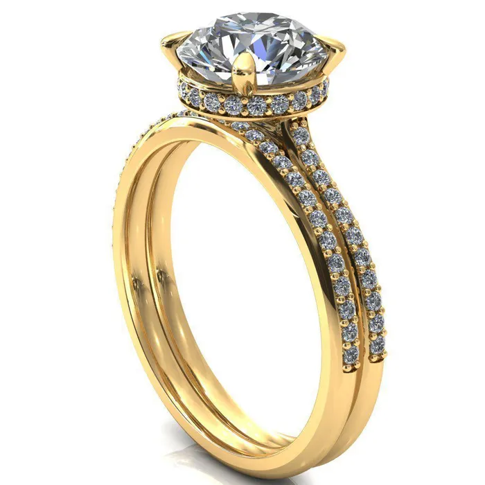 Kiki Round Center Stone 4 Prongs Claw Floating Halo 12 Pinpoint Inverted Cathedral Ring Fire Brilliance Rings