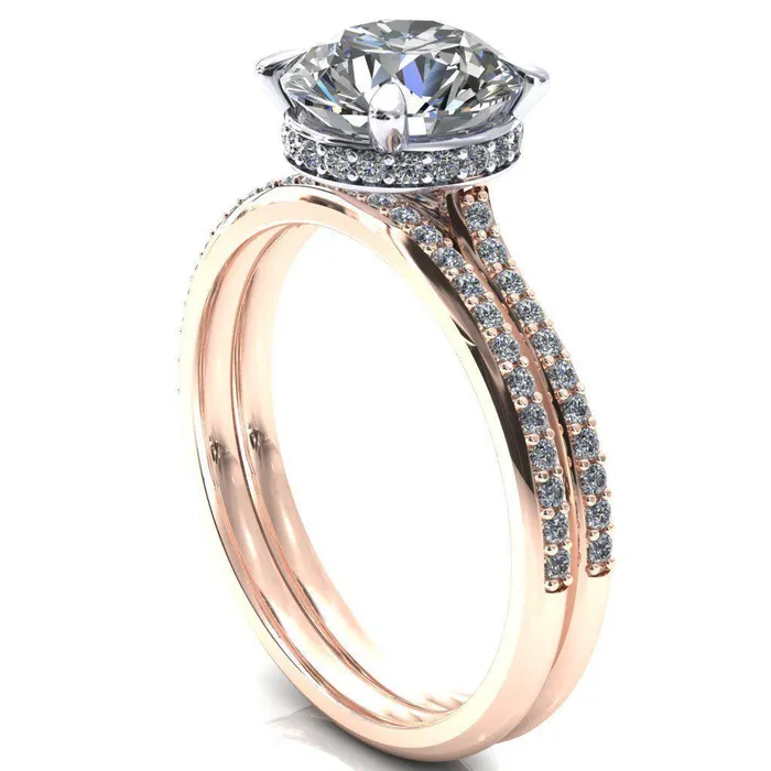 Kiki Round Center Stone 4 Prongs Claw Floating Halo 12 Pinpoint Inverted Cathedral Ring Fire Brilliance Rings