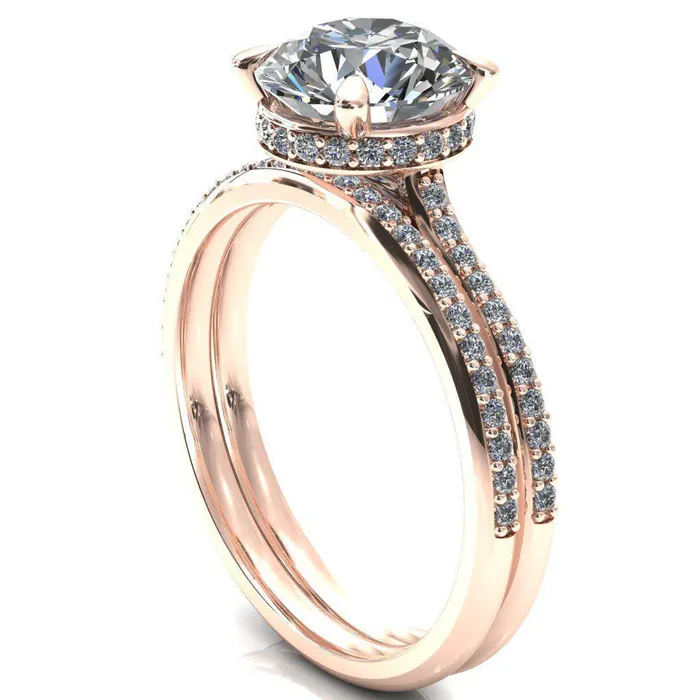 Kiki Round Center Stone 4 Prongs Claw Floating Halo 12 Pinpoint Inverted Cathedral Ring Fire Brilliance Rings
