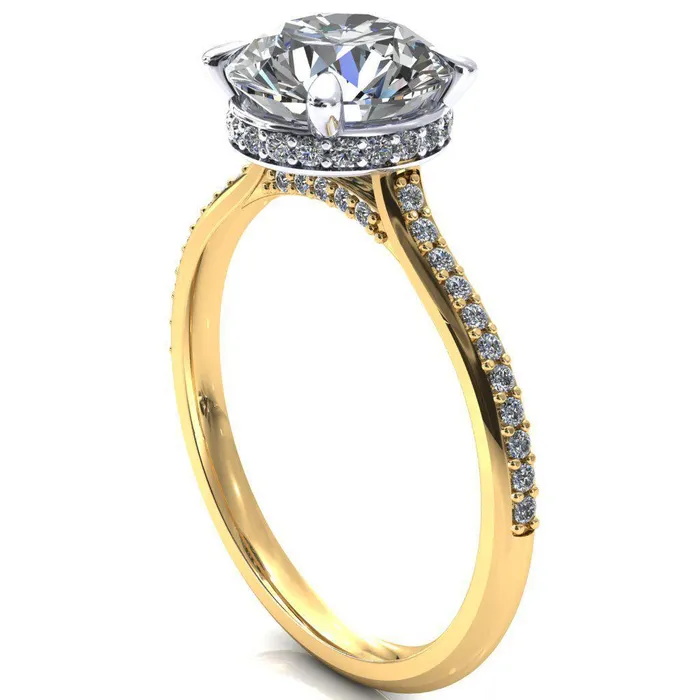 Kiki Round Center Stone 4 Prongs Claw Floating Halo 12 Pinpoint Inverted Cathedral Ring Fire Brilliance Rings