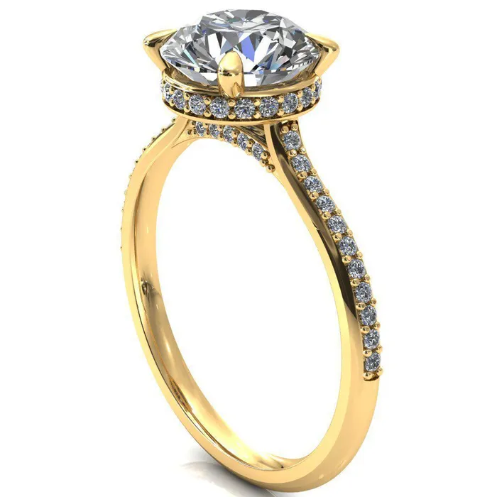 Kiki Round Center Stone 4 Prongs Claw Floating Halo 12 Pinpoint Inverted Cathedral Ring Fire Brilliance Rings