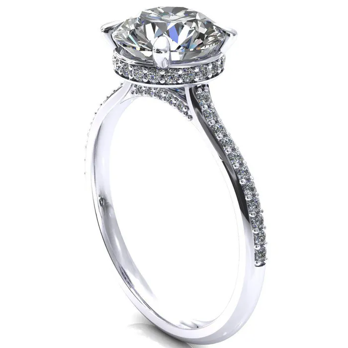 Kiki Round Center Stone 4 Prongs Claw Floating Halo 12 Pinpoint Inverted Cathedral Ring Fire Brilliance Rings
