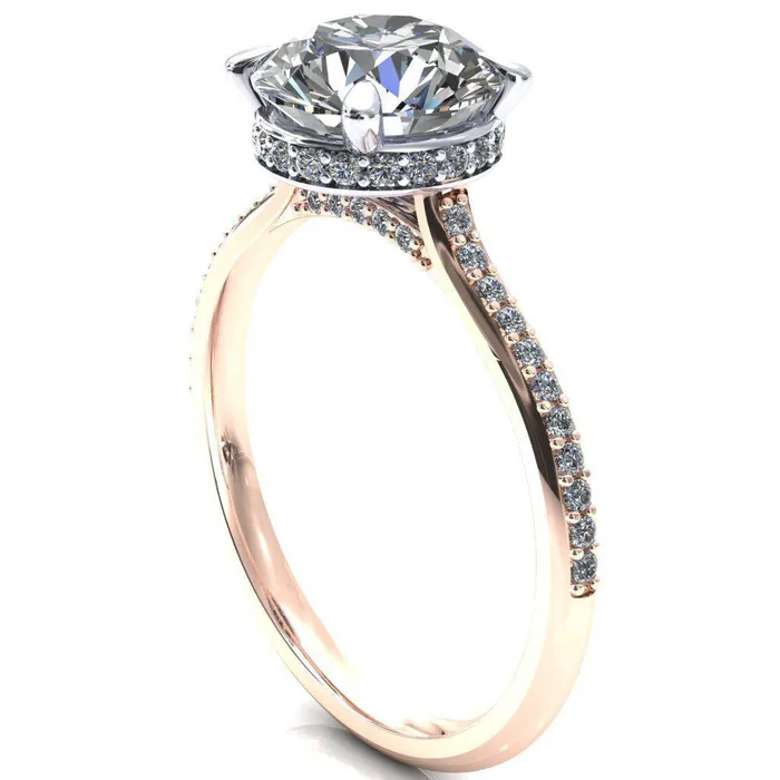 Kiki Round Center Stone 4 Prongs Claw Floating Halo 12 Pinpoint Inverted Cathedral Ring Fire Brilliance Rings