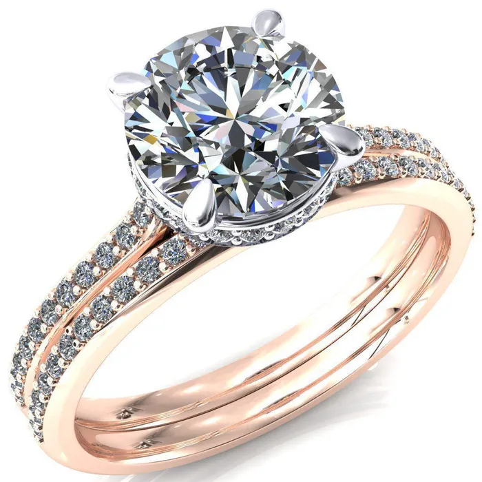 Kiki Round Center Stone 4 Prongs Claw Floating Halo 12 Pinpoint Inverted Cathedral Ring Fire Brilliance Rings