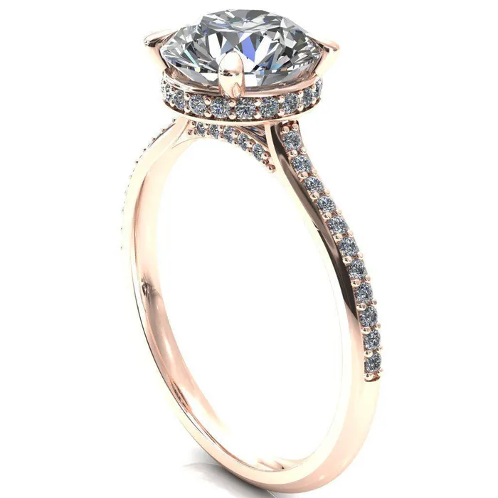 Kiki Round Center Stone 4 Prongs Claw Floating Halo 12 Pinpoint Inverted Cathedral Ring Fire Brilliance Rings
