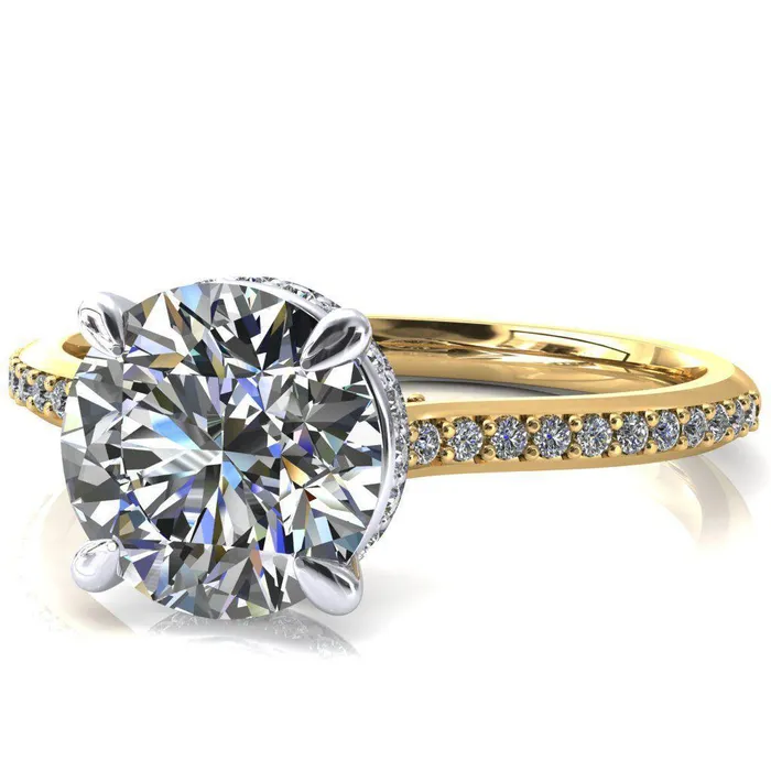 Kiki Round Center Stone 4 Prongs Claw Floating Halo 12 Pinpoint Inverted Cathedral Ring Fire Brilliance Rings