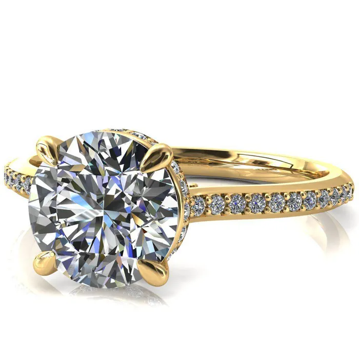 Kiki Round Center Stone 4 Prongs Claw Floating Halo 12 Pinpoint Inverted Cathedral Ring Fire Brilliance Rings