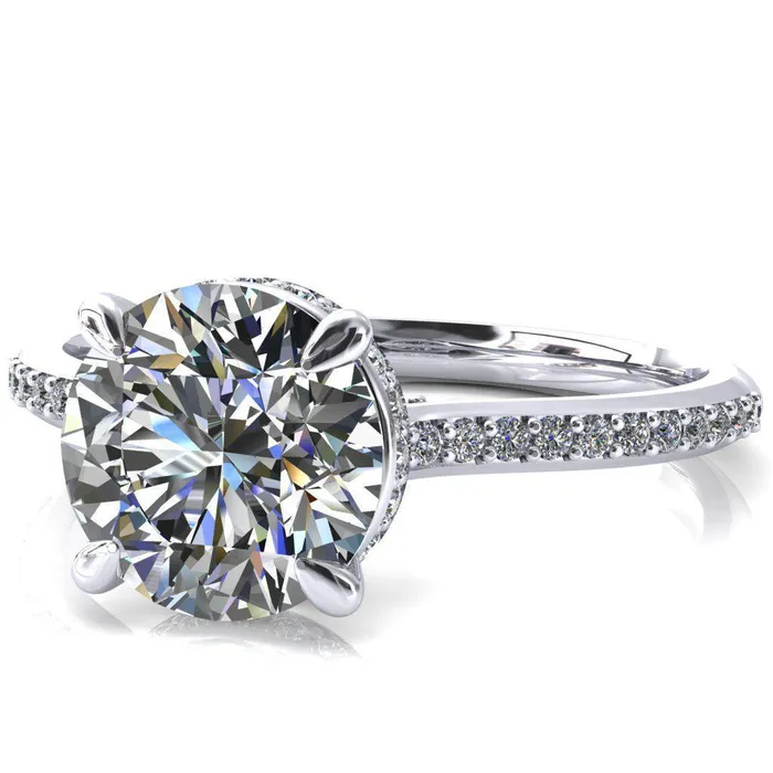 Kiki Round Center Stone 4 Prongs Claw Floating Halo 12 Pinpoint Inverted Cathedral Ring Fire Brilliance Rings
