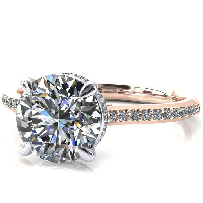 Kiki Round Center Stone 4 Prongs Claw Floating Halo 12 Pinpoint Inverted Cathedral Ring Fire Brilliance Rings