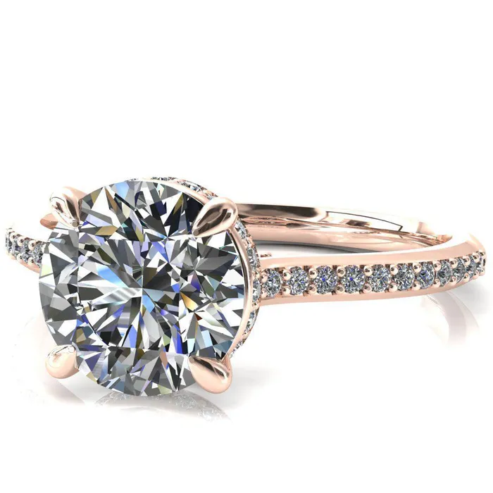 Kiki Round Center Stone 4 Prongs Claw Floating Halo 12 Pinpoint Inverted Cathedral Ring Fire Brilliance Rings