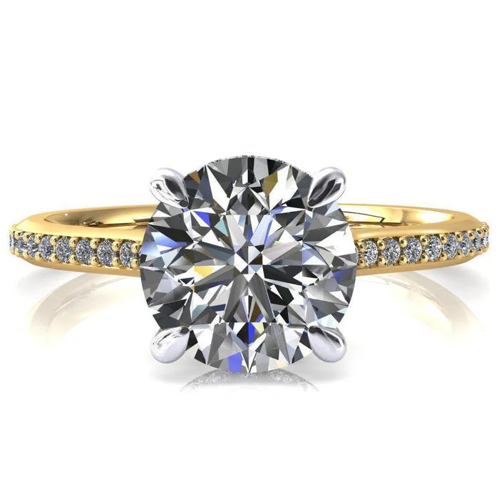 Kiki Round Center Stone 4 Prongs Claw Floating Halo 12 Pinpoint Inverted Cathedral Ring Fire Brilliance Rings