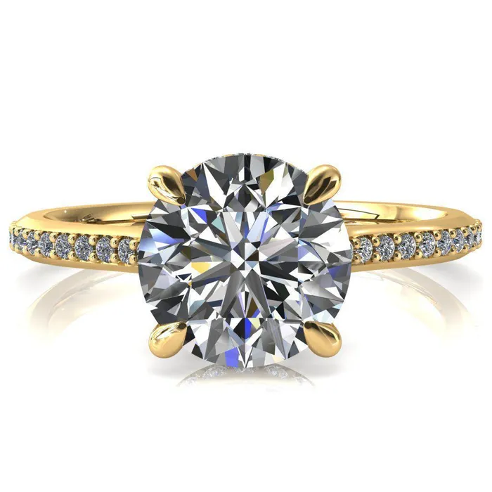 Kiki Round Center Stone 4 Prongs Claw Floating Halo 12 Pinpoint Inverted Cathedral Ring Fire Brilliance Rings