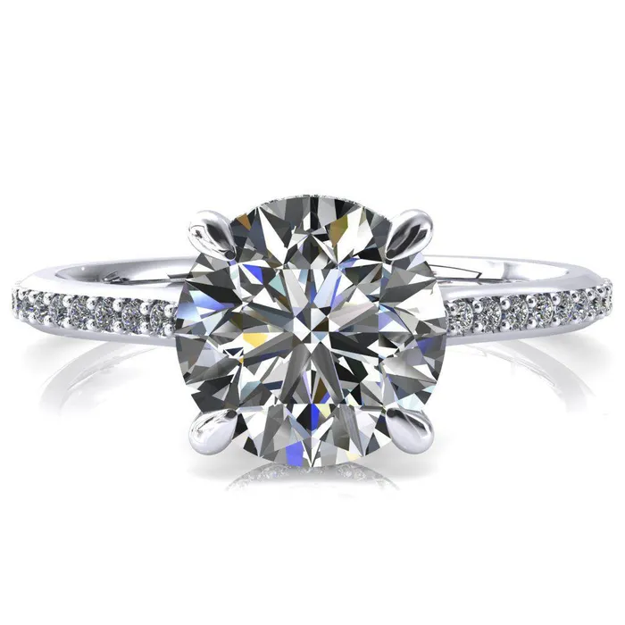 Kiki Round Center Stone 4 Prongs Claw Floating Halo 12 Pinpoint Inverted Cathedral Ring Fire Brilliance Rings