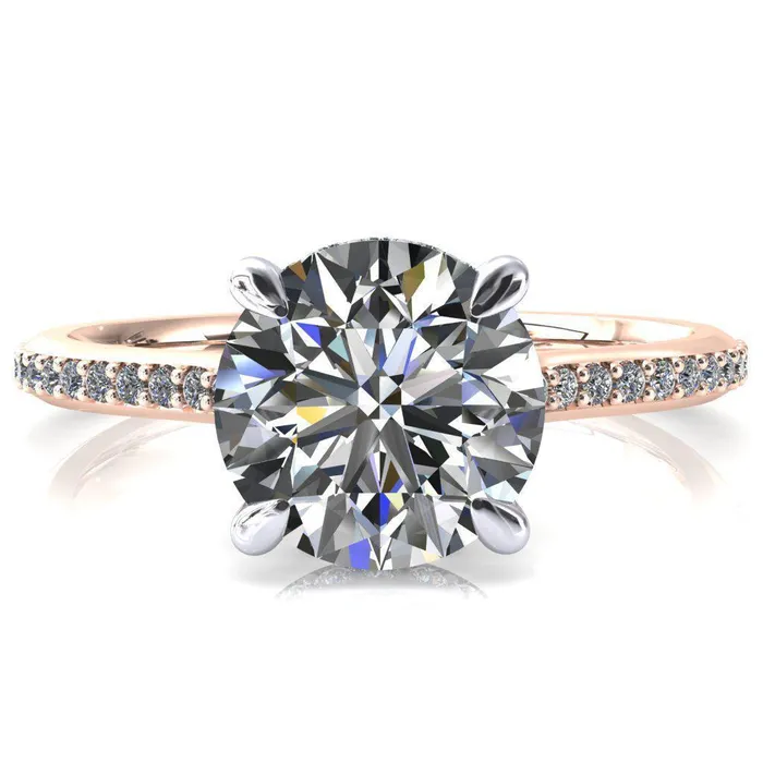 Kiki Round Center Stone 4 Prongs Claw Floating Halo 12 Pinpoint Inverted Cathedral Ring Fire Brilliance Rings