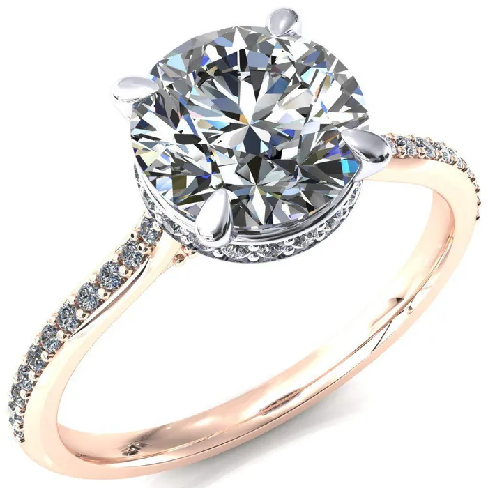 Kiki Round Center Stone 4 Prongs Claw Floating Halo 12 Pinpoint Inverted Cathedral Ring Fire Brilliance Rings