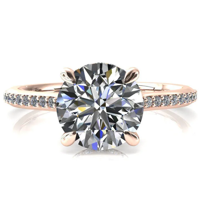 Kiki Round Center Stone 4 Prongs Claw Floating Halo 12 Pinpoint Inverted Cathedral Ring Fire Brilliance Rings