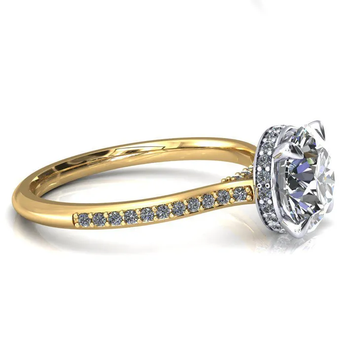 Kiki Round Center Stone 4 Prongs Claw Floating Halo 12 Pinpoint Inverted Cathedral Ring Fire Brilliance Rings