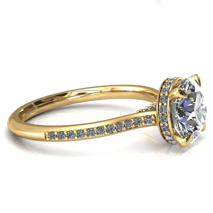 Kiki Round Center Stone 4 Prongs Claw Floating Halo 12 Pinpoint Inverted Cathedral Ring Fire Brilliance Rings