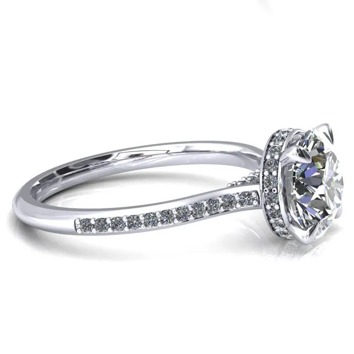 Kiki Round Center Stone 4 Prongs Claw Floating Halo 12 Pinpoint Inverted Cathedral Ring Fire Brilliance Rings