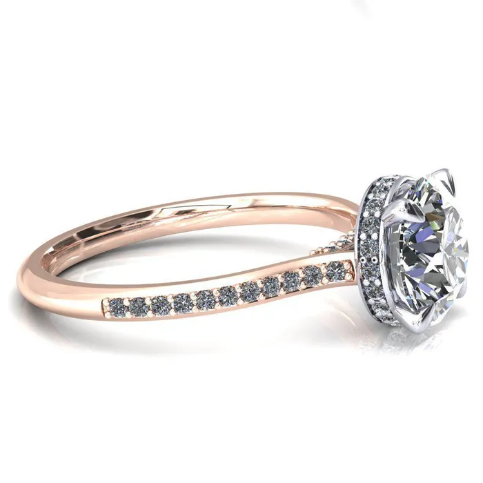 Kiki Round Center Stone 4 Prongs Claw Floating Halo 12 Pinpoint Inverted Cathedral Ring Fire Brilliance Rings