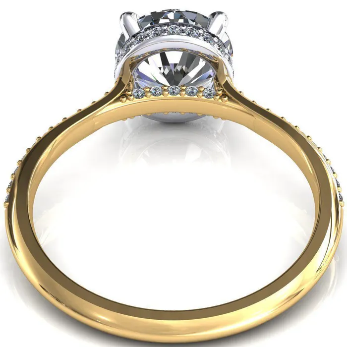 Kiki Round Center Stone 4 Prongs Claw Floating Halo 12 Pinpoint Inverted Cathedral Ring Fire Brilliance Rings