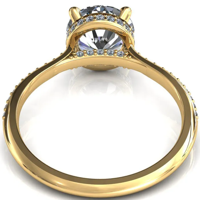 Kiki Round Center Stone 4 Prongs Claw Floating Halo 12 Pinpoint Inverted Cathedral Ring Fire Brilliance Rings