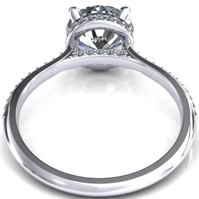 Kiki Round Center Stone 4 Prongs Claw Floating Halo 12 Pinpoint Inverted Cathedral Ring Fire Brilliance Rings