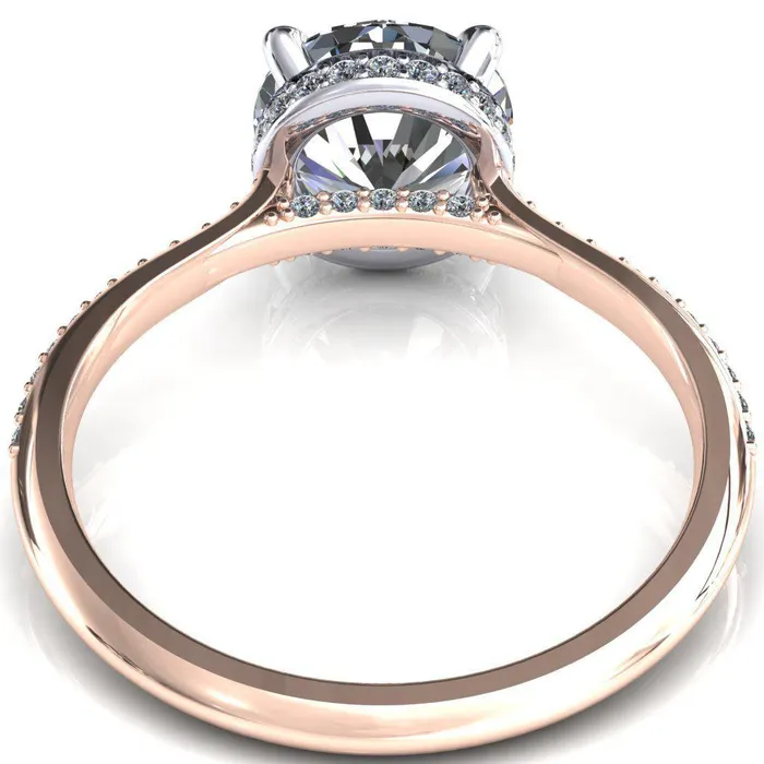 Kiki Round Center Stone 4 Prongs Claw Floating Halo 12 Pinpoint Inverted Cathedral Ring Fire Brilliance Rings