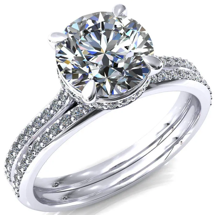 Kiki Round Center Stone 4 Prongs Claw Floating Halo 12 Pinpoint Inverted Cathedral Ring Fire Brilliance Rings