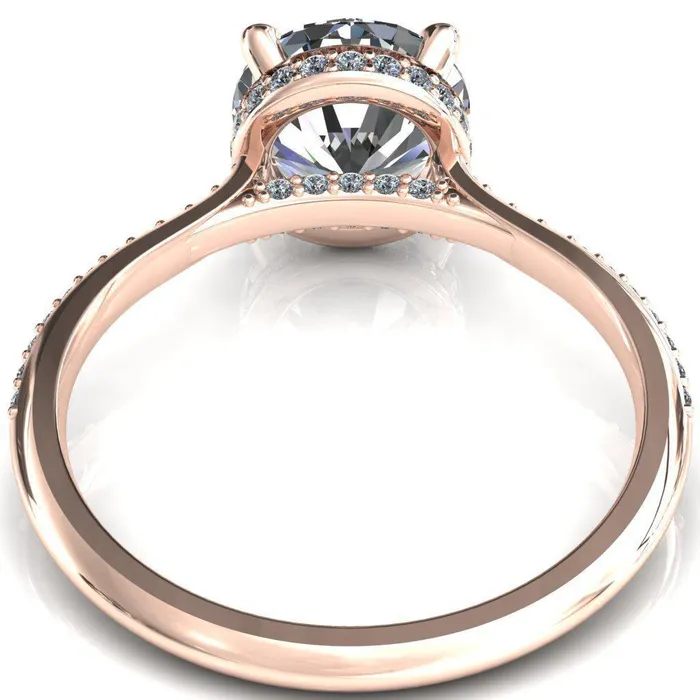 Kiki Round Center Stone 4 Prongs Claw Floating Halo 12 Pinpoint Inverted Cathedral Ring Fire Brilliance Rings
