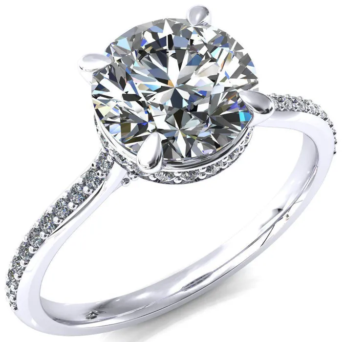 Kiki Round Center Stone 4 Prongs Claw Floating Halo 12 Pinpoint Inverted Cathedral Ring Fire Brilliance Rings