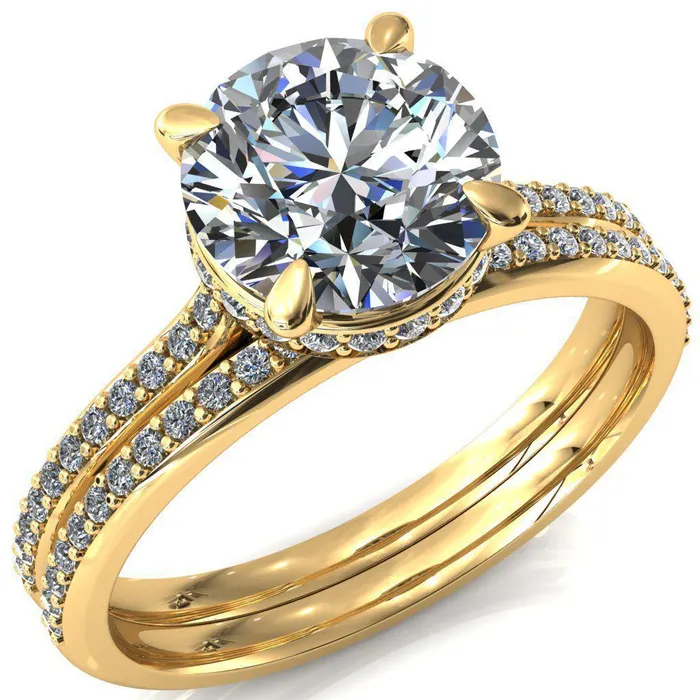 Kiki Round Center Stone 4 Prongs Claw Floating Halo 12 Pinpoint Inverted Cathedral Ring Fire Brilliance Rings