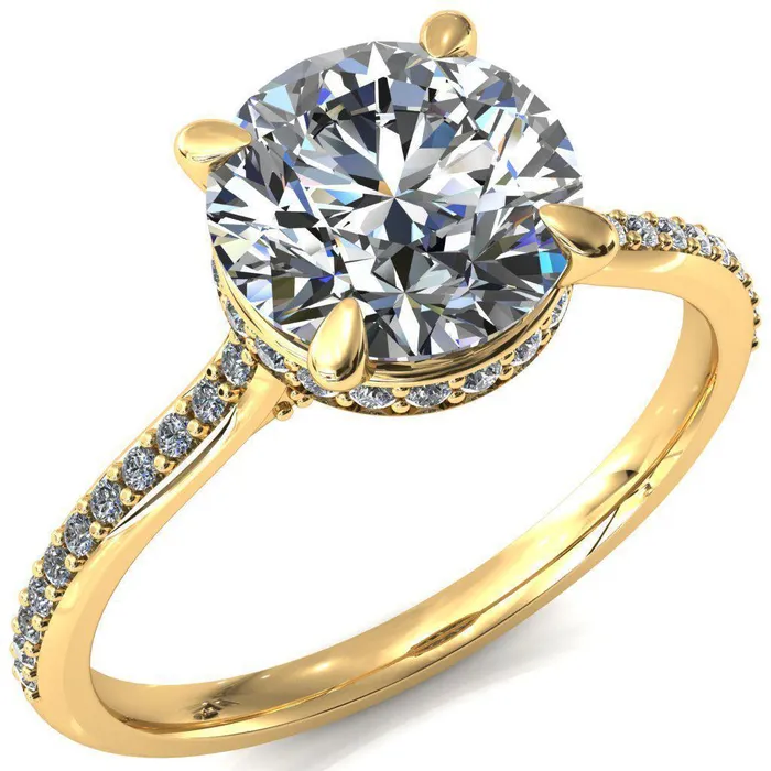 Kiki Round Center Stone 4 Prongs Claw Floating Halo 12 Pinpoint Inverted Cathedral Ring Fire Brilliance Rings