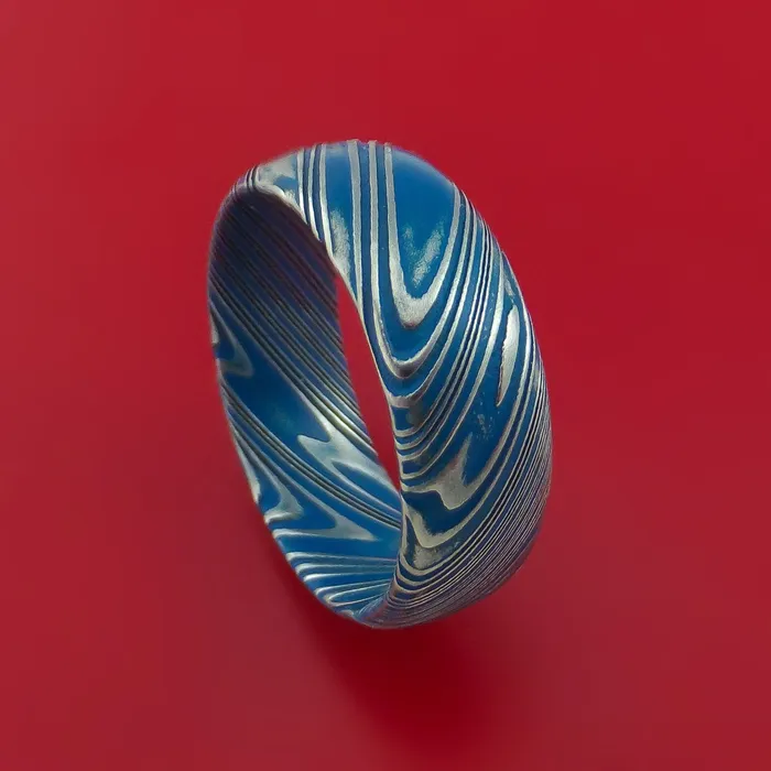 Kuro Damascus Steel Ring with Cerakote Inlay Custom Made Band Lashbrook Rings Kuro Damascus Steel Ring with Cerakote Inlay Custom Made Band Lashbrook Rings