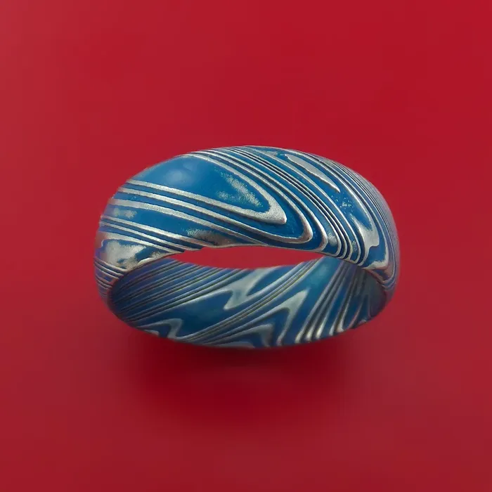 Kuro Damascus Steel Ring with Cerakote Inlay Custom Made Band Lashbrook Rings Kuro Damascus Steel Ring with Cerakote Inlay Custom Made Band Lashbrook Rings