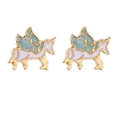 L123 Gold Blue Wing Unicorn Earrings polly Earrings
