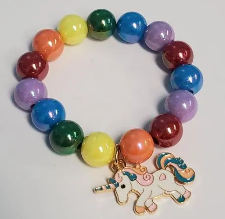 L264 Multi Color Pearlized Beads Unicorn Charm Bracelet polly Bracelets