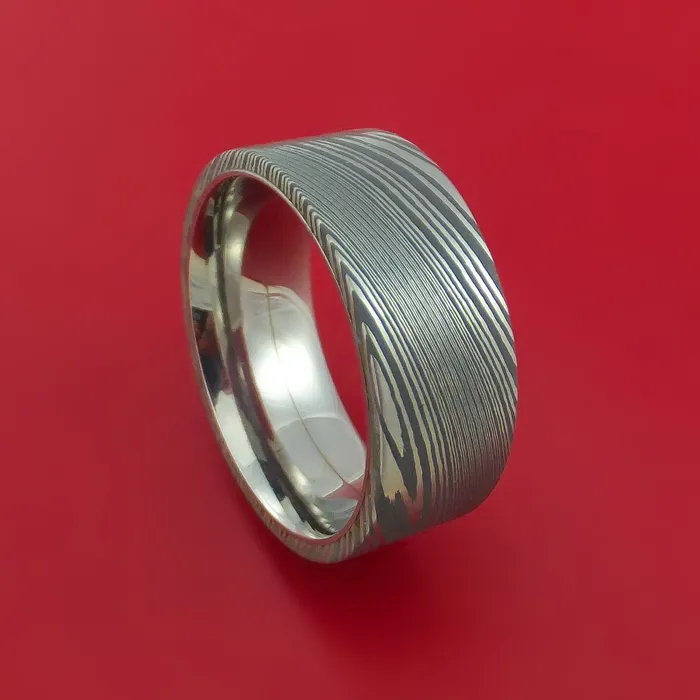 Lashbrook Damascus Steel Ring with Titanium Sleeve Custom Made Band Rings