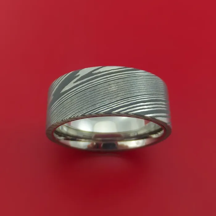 Lashbrook Damascus Steel Ring with Titanium Sleeve Custom Made Band Rings Lashbrook Damascus Steel Ring with Titanium Sleeve Custom Made Band Rings