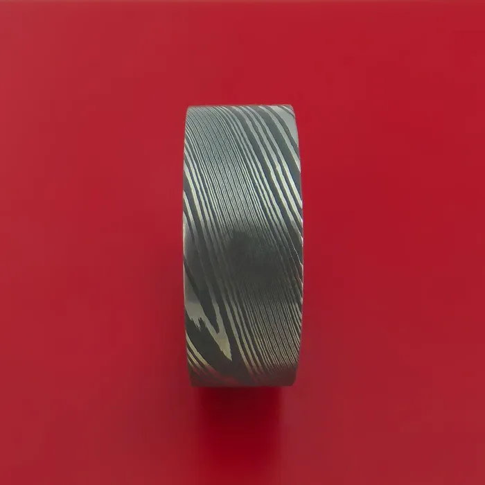 Lashbrook Damascus Steel Ring with Titanium Sleeve Custom Made Band Rings Lashbrook Damascus Steel Ring with Titanium Sleeve Custom Made Band Rings